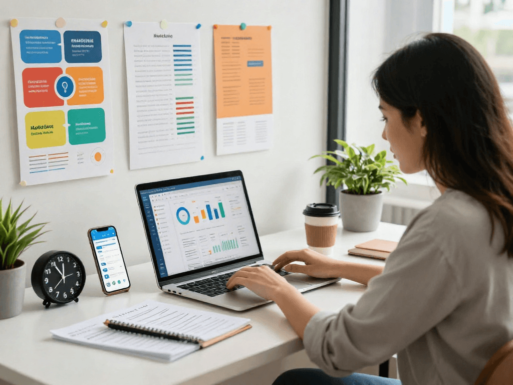 Buy app installs in a modern digital marketing workspace showcasing analytics and strategies.
